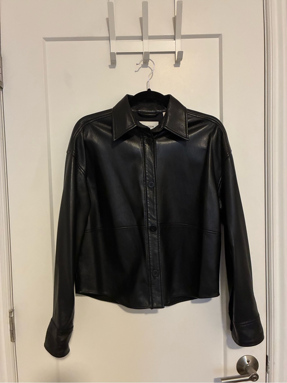 Aritzia Babaton Black Leather Shirt Jacket